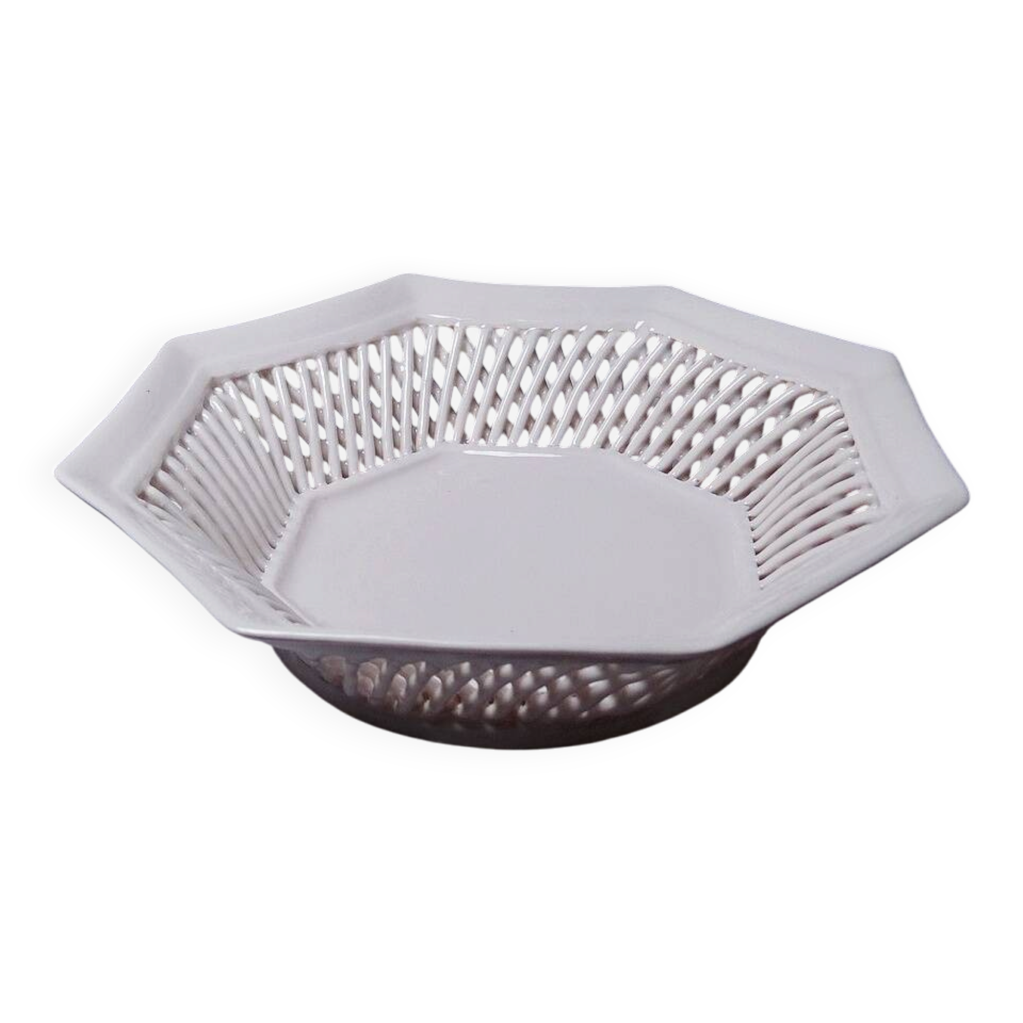 Pale pink woven octagonal porcelain bowl, circa 1950.
