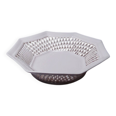 Coupe octogonale en porcelaine rose pâle tressée, vers 1950