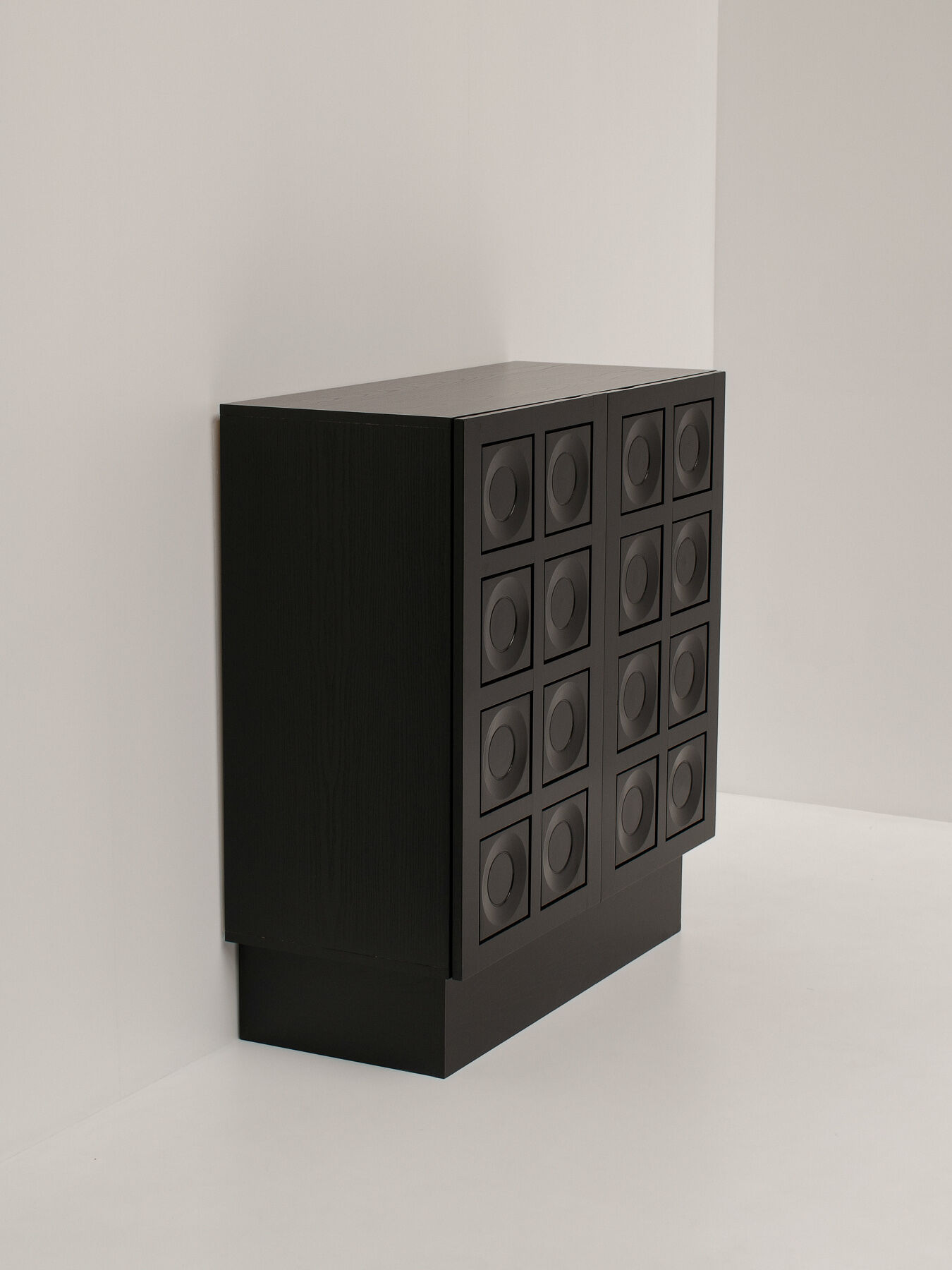 Black Brutalist Bar Cabinet with Graphic Patterned Doors, Belgium, 1970s