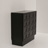 Black Brutalist Bar Cabinet with Graphic Patterned Doors, Belgium, 1970s