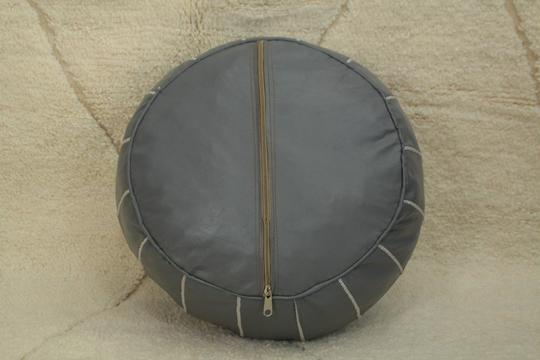 Moroccan pouf in grey leather