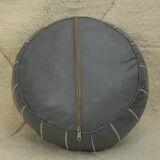 Moroccan pouf in grey leather