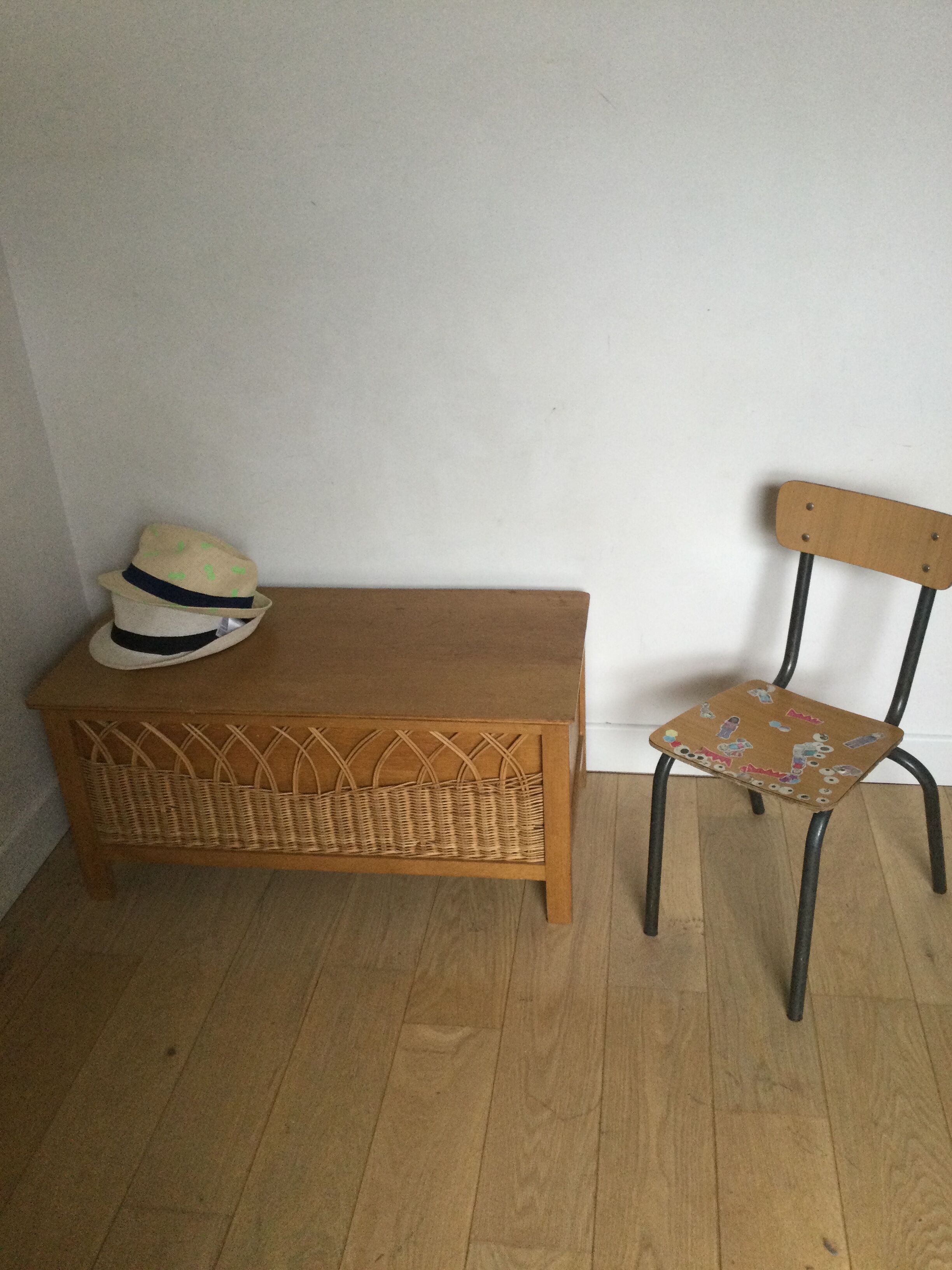 Vintage wood and rattan chest
