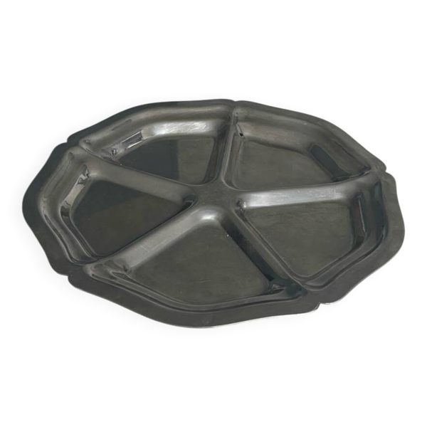 Plateau rond compartimenté en inox – Plateau de service vintage design