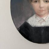 Antique pastel portrait of a young girl, oval painting, countryside decoration, 19th century