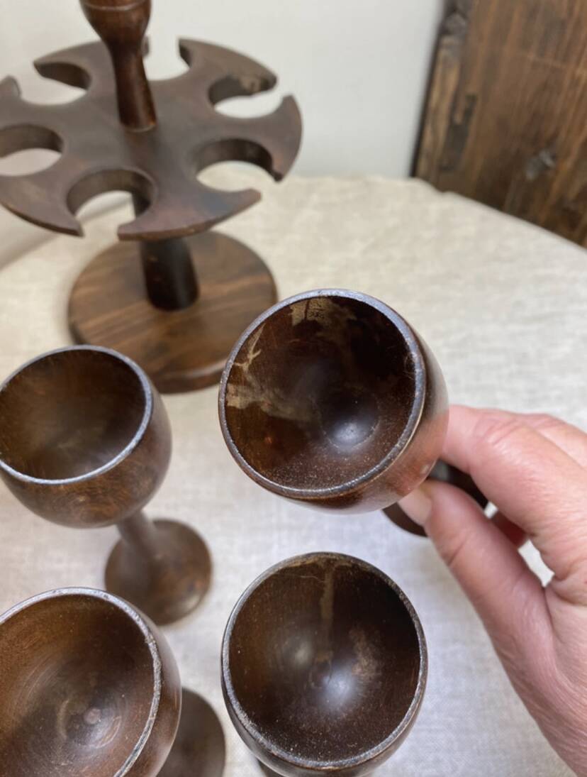 Wooden egg cups with stand