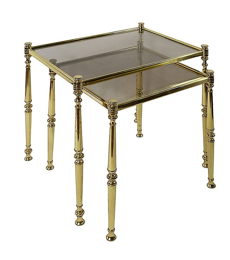 Mid-century brass and glass nesting tables, 1970s, set of 2