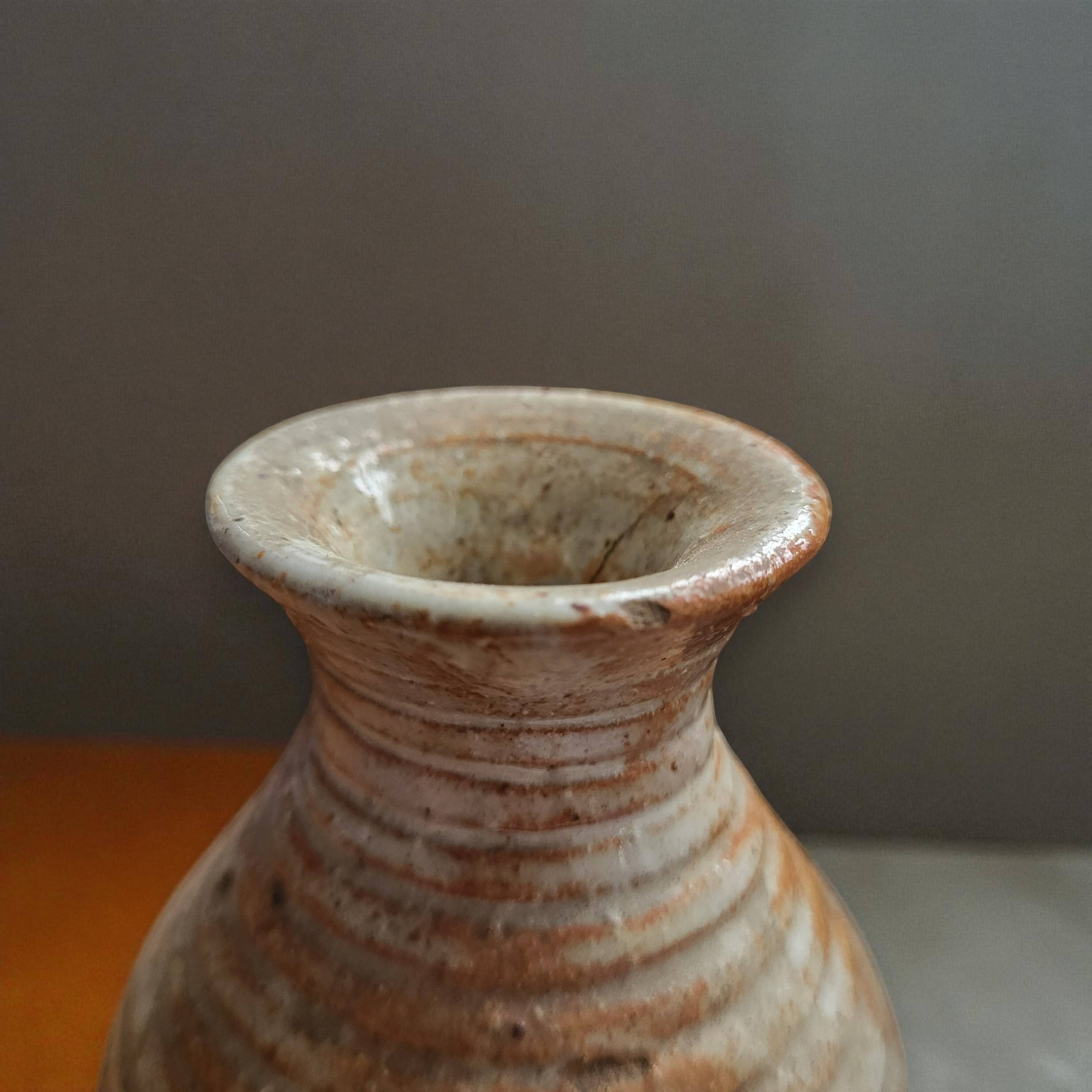 Stoneware vase signed / Puisaye / Lion