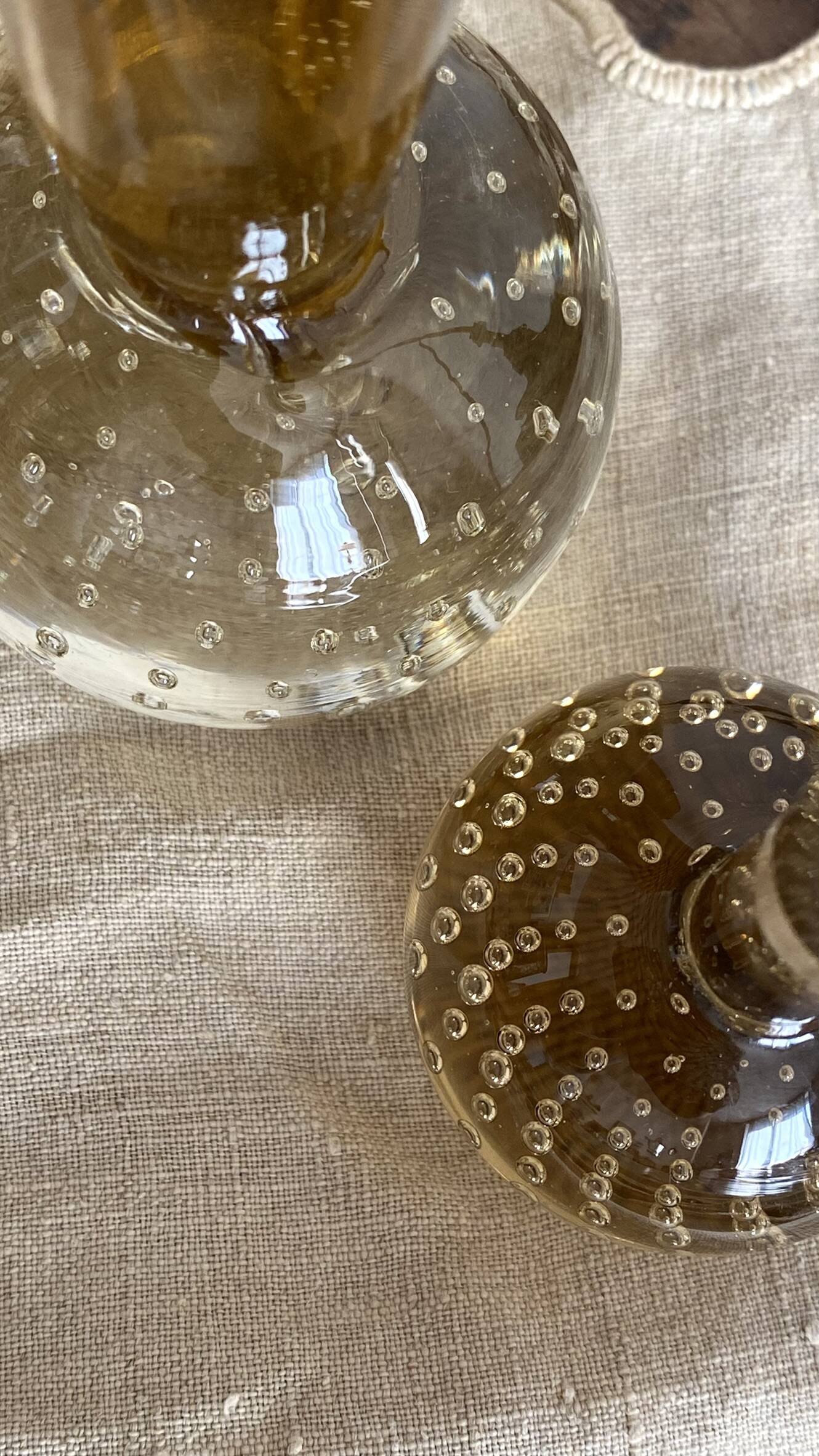 Soliflores vintage en verre bullé teinté