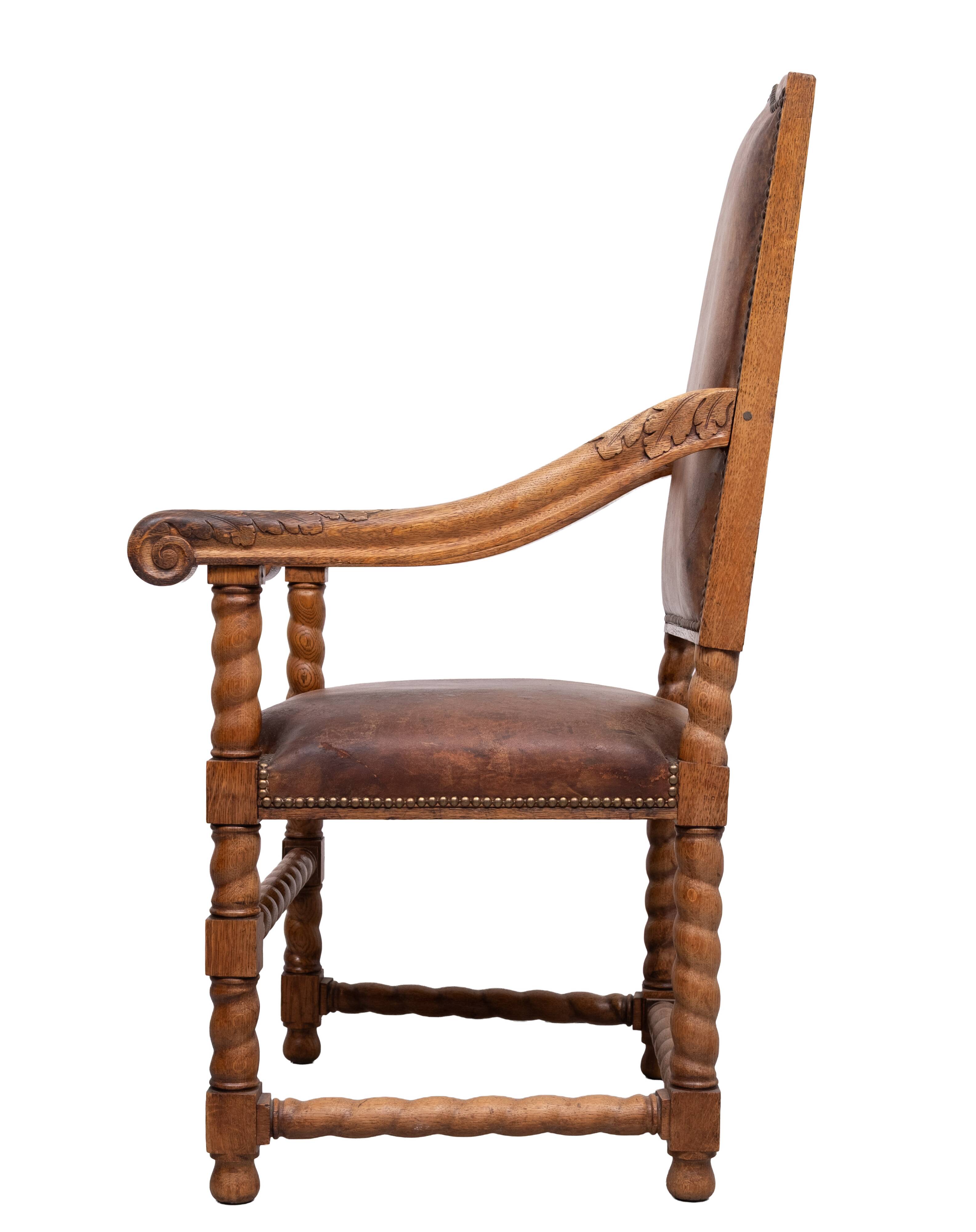 Dutch 19th Century Oak Baroque open Arm Chair