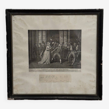 19th Century Revolution Engraving Devotion of Mde Elisabeth baguette frame