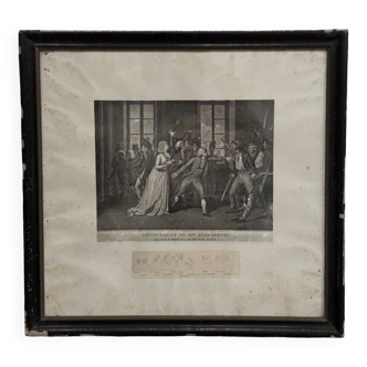 19th Century Revolution Engraving Devotion of Mde Elisabeth baguette frame