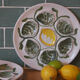 Set of 4 Belon earthenware oyster plates – 25 cm – yellow & green