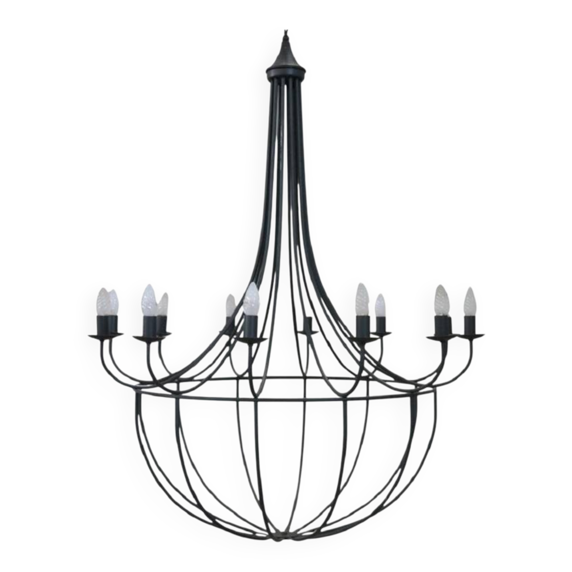 Vintage Large Iron Balloon Chandelier, 12 Bulbs