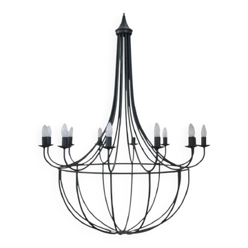Vintage Large Iron Balloon Chandelier, 12 Bulbs