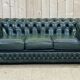 Chesterfield 3-seater sofa in green leather from the 80s