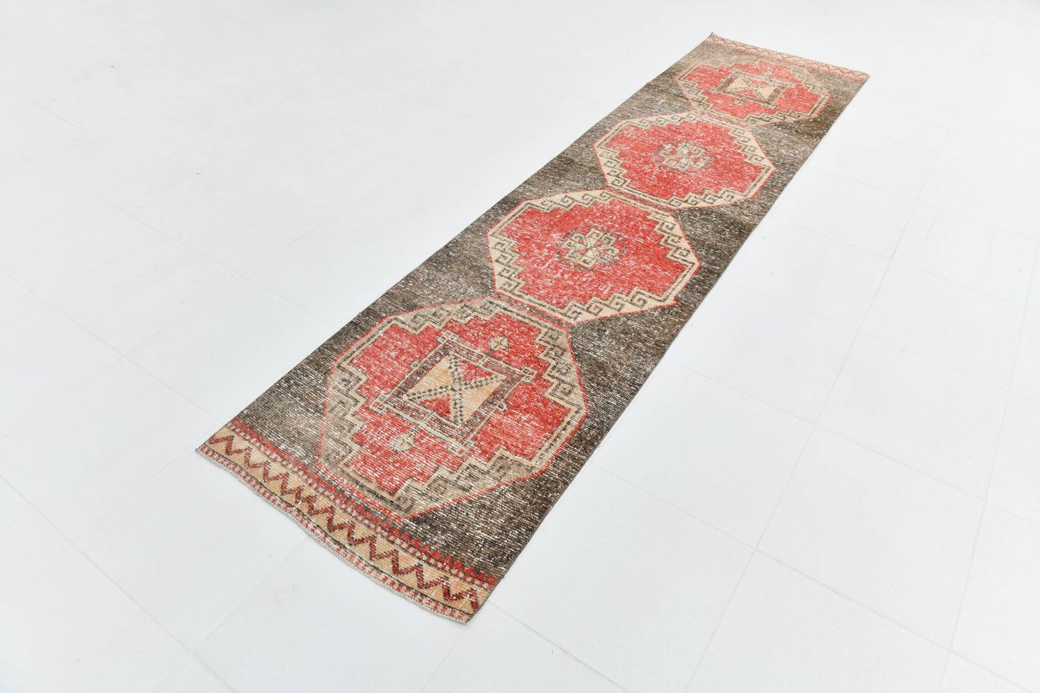 3x10 Red Brown Tribal Pattern Vintage Runner Rug, 78x305Cm