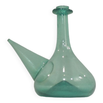 Porron in turquoise green stained blown glass