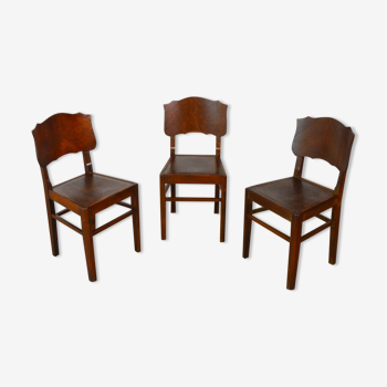 Suite de 3 chaises bistrot en bois 1930