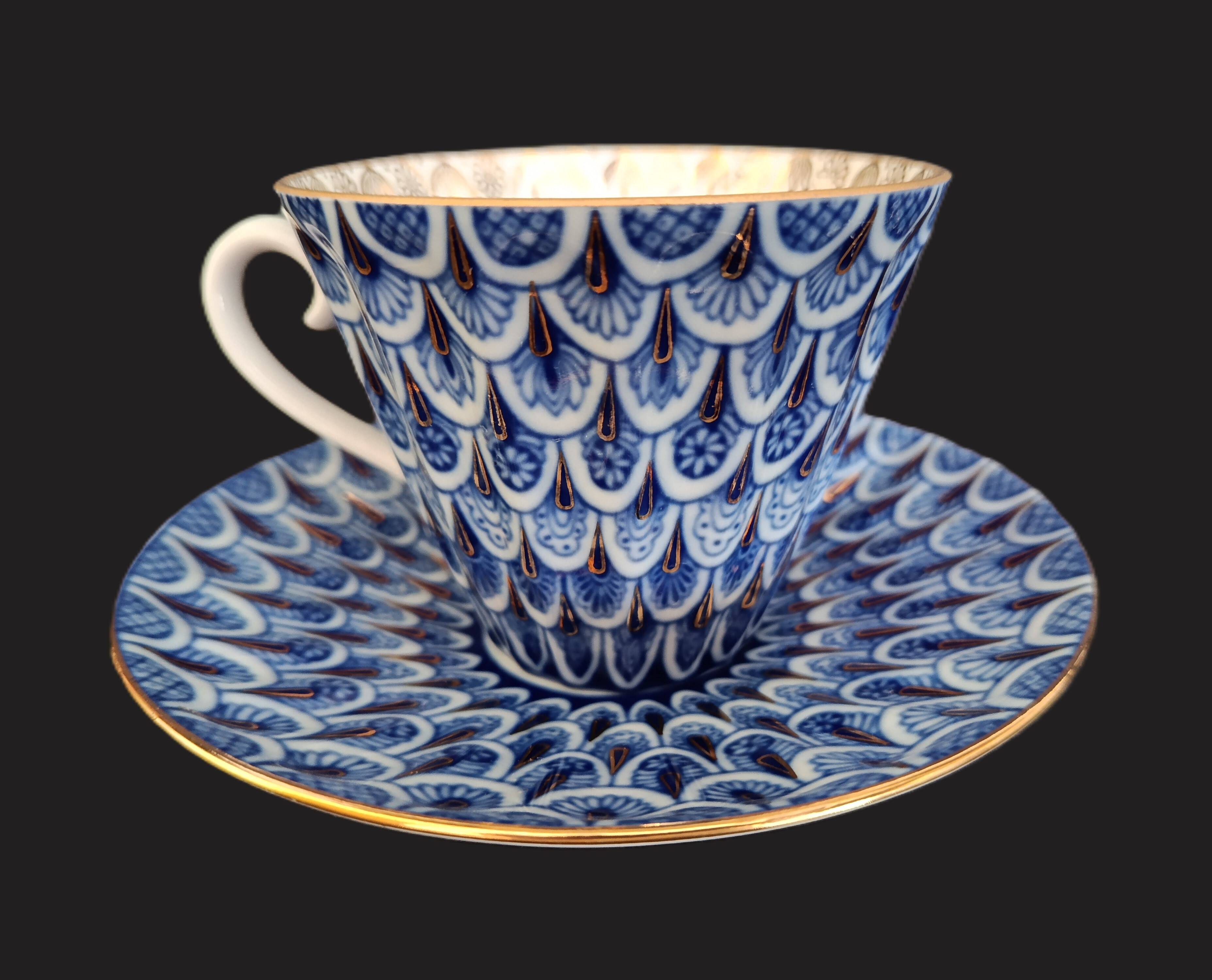 Pair of Russian imperial porcelain cups "Lomonosov" from St Petersburg