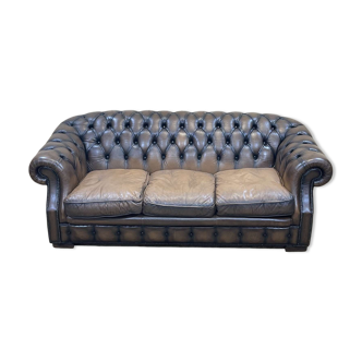 Canapé Chesterfield en cuir marron des années 1980