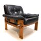 Fauteuil brutaliste cuir et chêne, 1960