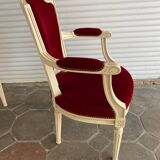 PAIR OF LOUIS XVI STYLE CABRIOLET ARMCHAIRS IN STUDDED RED VELVET FABRIC