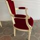 PAIR OF LOUIS XVI STYLE CABRIOLET ARMCHAIRS IN STUDDED RED VELVET FABRIC