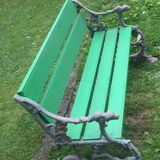 Early 1900's wood and cast iron bench with dog's head and snakes
