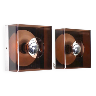 pair of 2 plexiglass wall lights, Disco model, by Jocelyne Trocmé, design 1970.