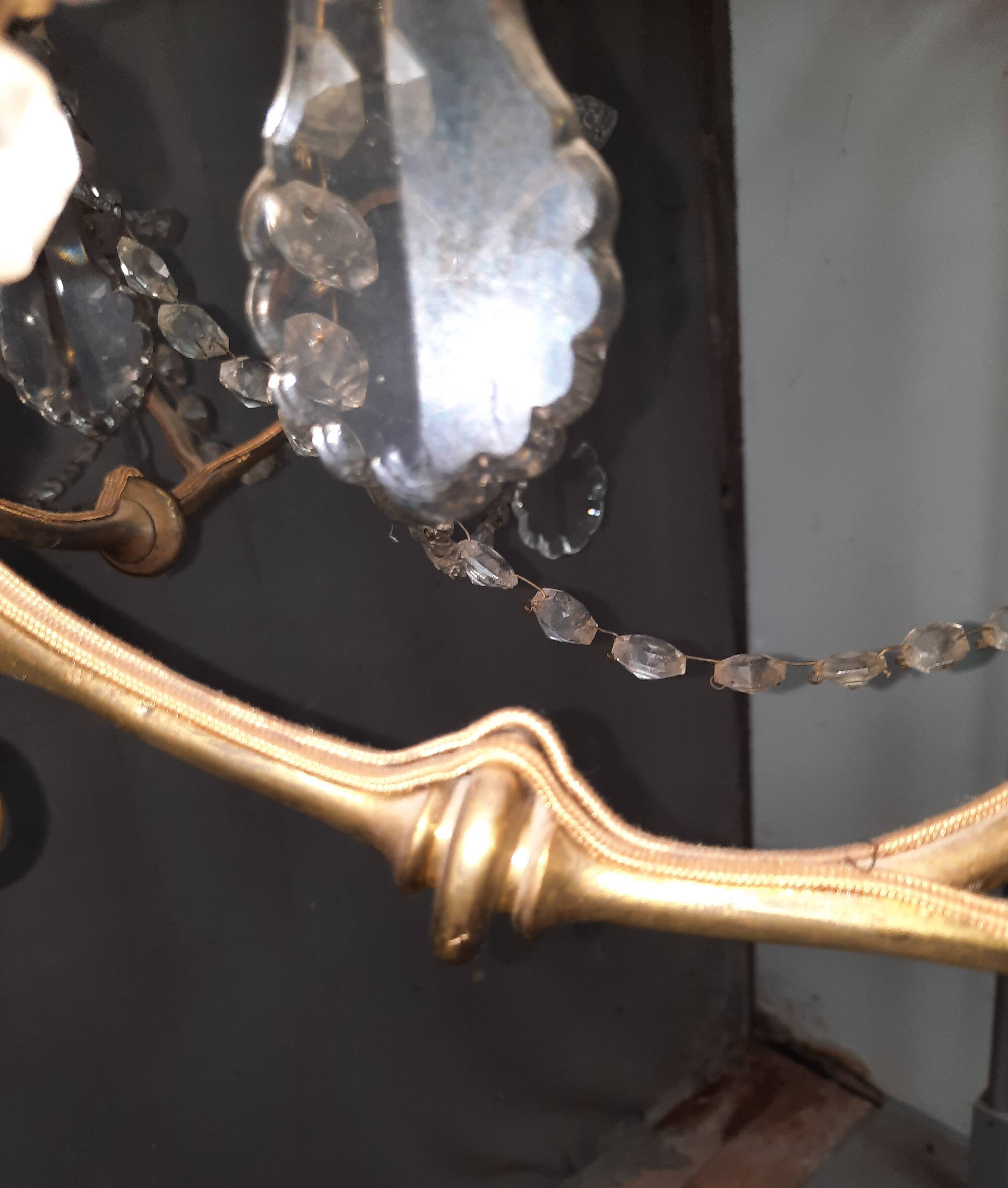 Large brass and glass chandelier
