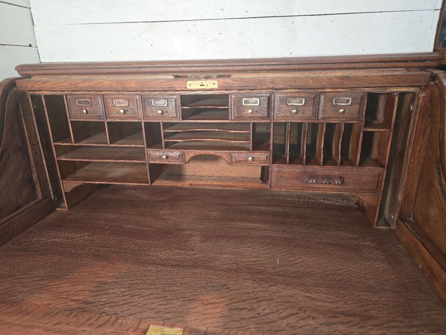 American curtain desk in solid oak from the 1900s.
