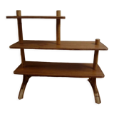 Asymmetrical rattan and wood shelf