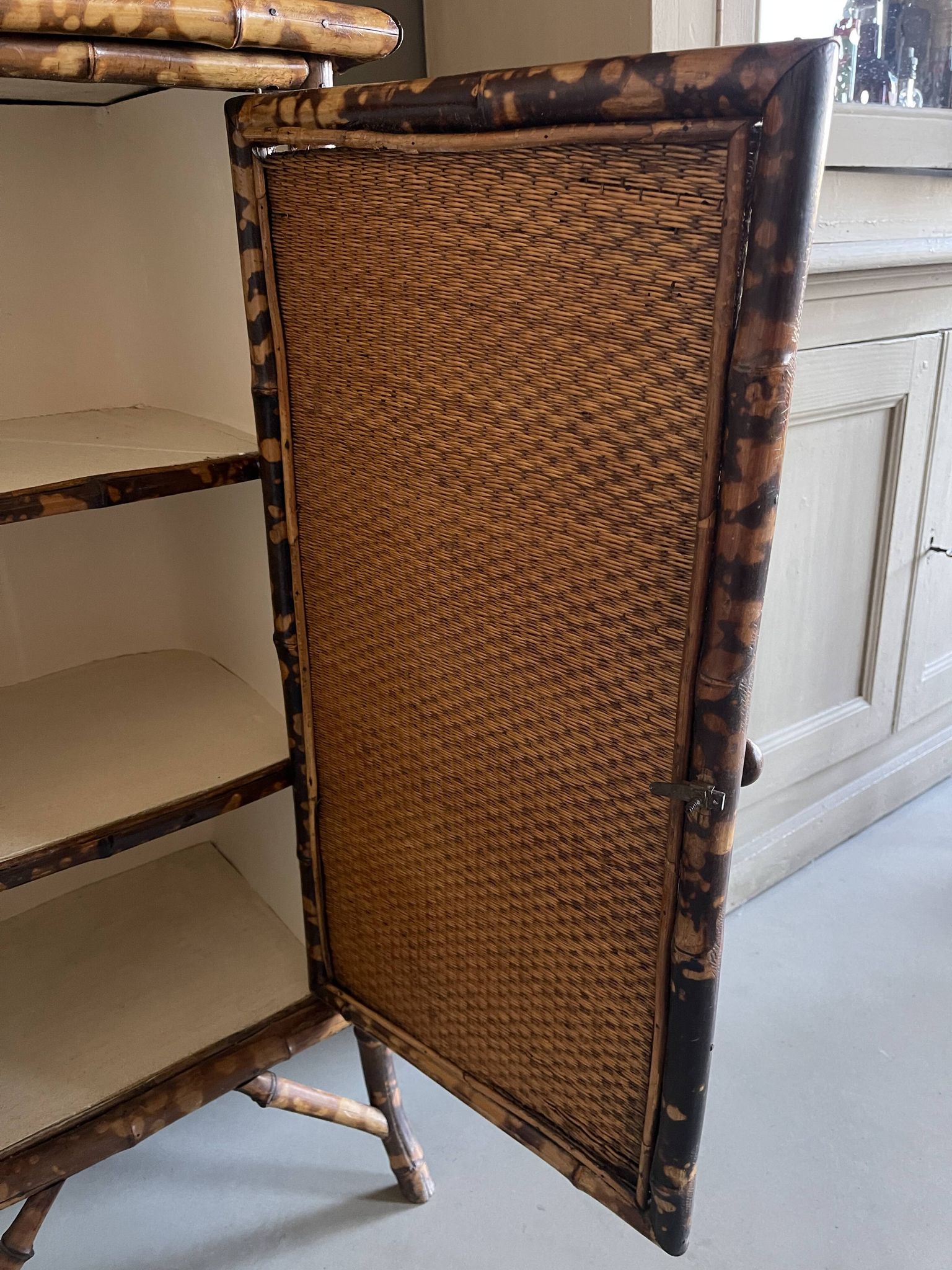 Bamboo buffet cabinet with Japanese lacquer decor