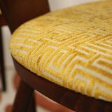 Ensemble de 4 chaises de salle à manger de style art déco en bois de chêne marron chocolat avec revêtement géométrique