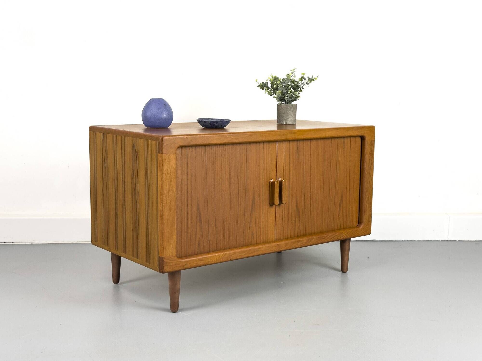 Low Teak Sideboard with Tambour Doors from CFC Silkeborg, 1970s