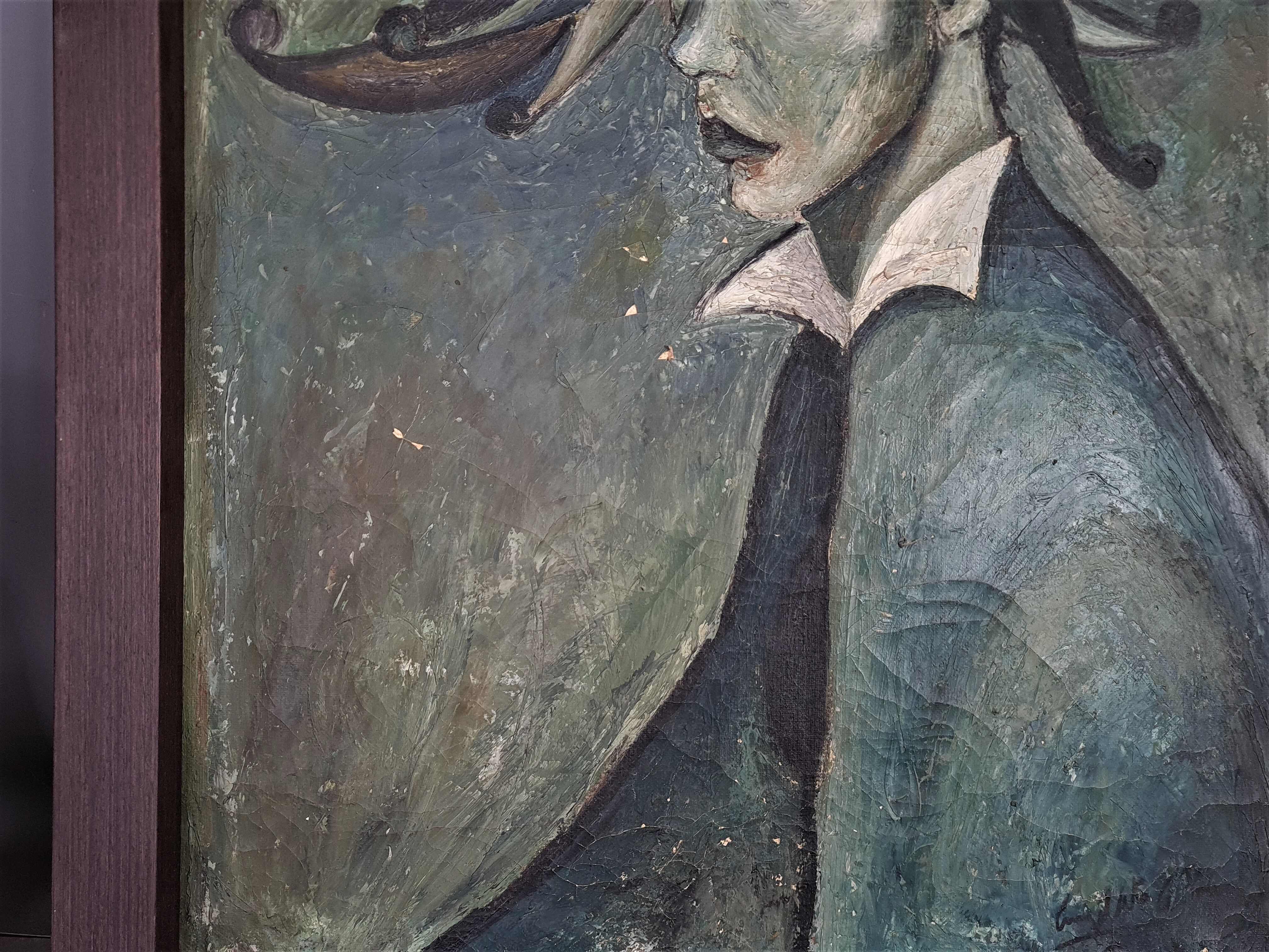 Harlequin, oil on canvas vintage 1950, signed & dated on the back SB