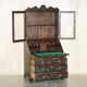 Library Desk in Carved Oak with Brass Handles
