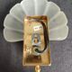 Shell-shaped wall lamp in frosted glass and vintage brass
