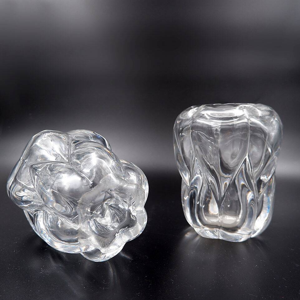Pair of clear crystal vases by Antonio & Guido Bon for Val St Lambert - 1960s