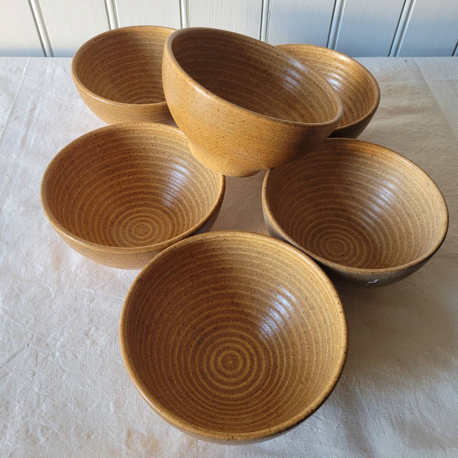 Set of 6 Hand Thrown Stoneware Bowls – Vintage 1970s – Rustic Minimalism