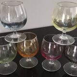 6 old vintage colored liquor glasses