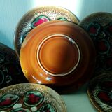 6 assiettes a huitres en barbotine sarreguemines ou vallauris vintage