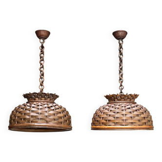 Pair of rattan ceiling lights