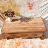 Vintage and rustic TV stand or coffee table in carved raw wood