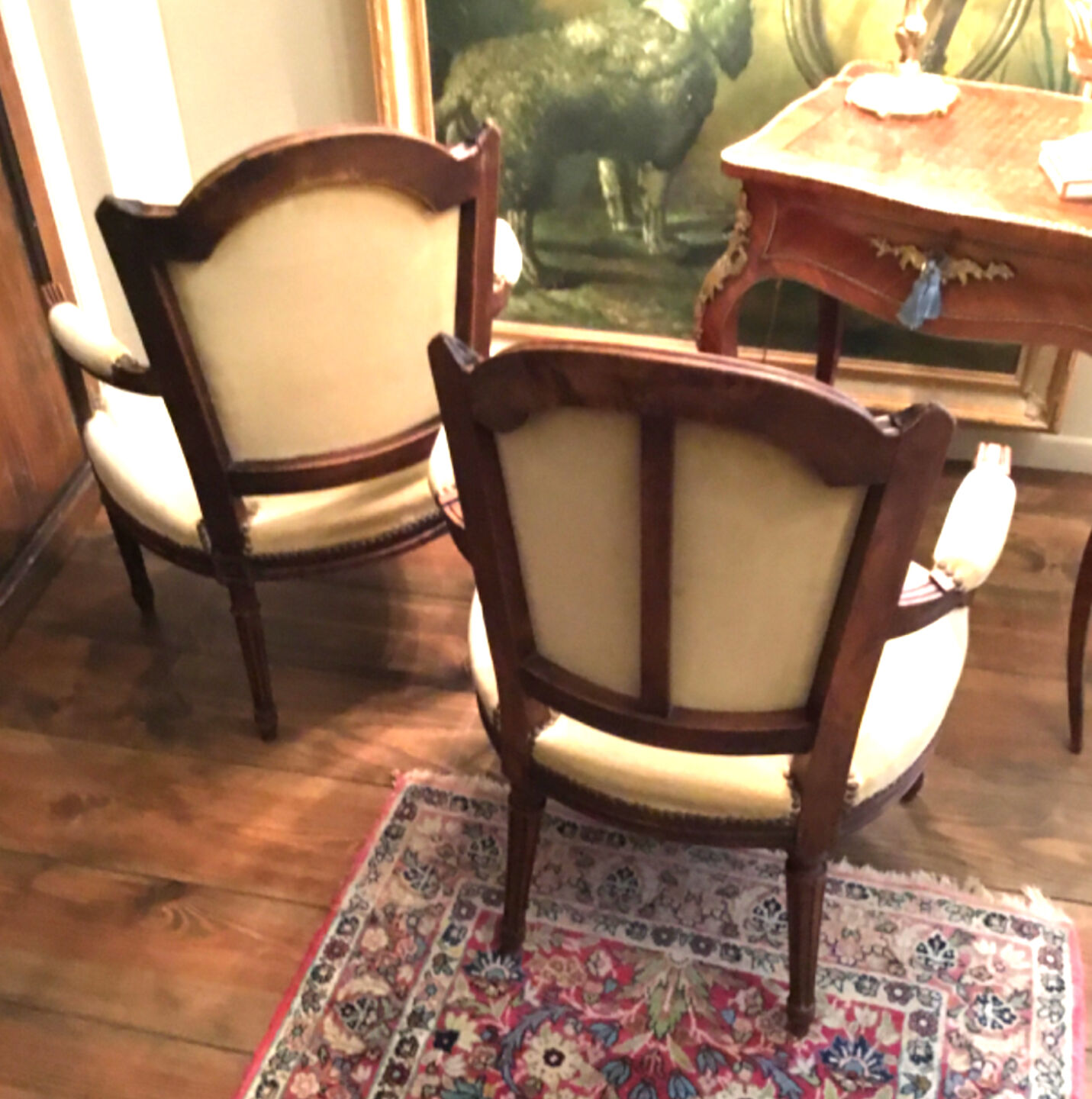 Pair of armchairs Louis XVI style yellow velvet
