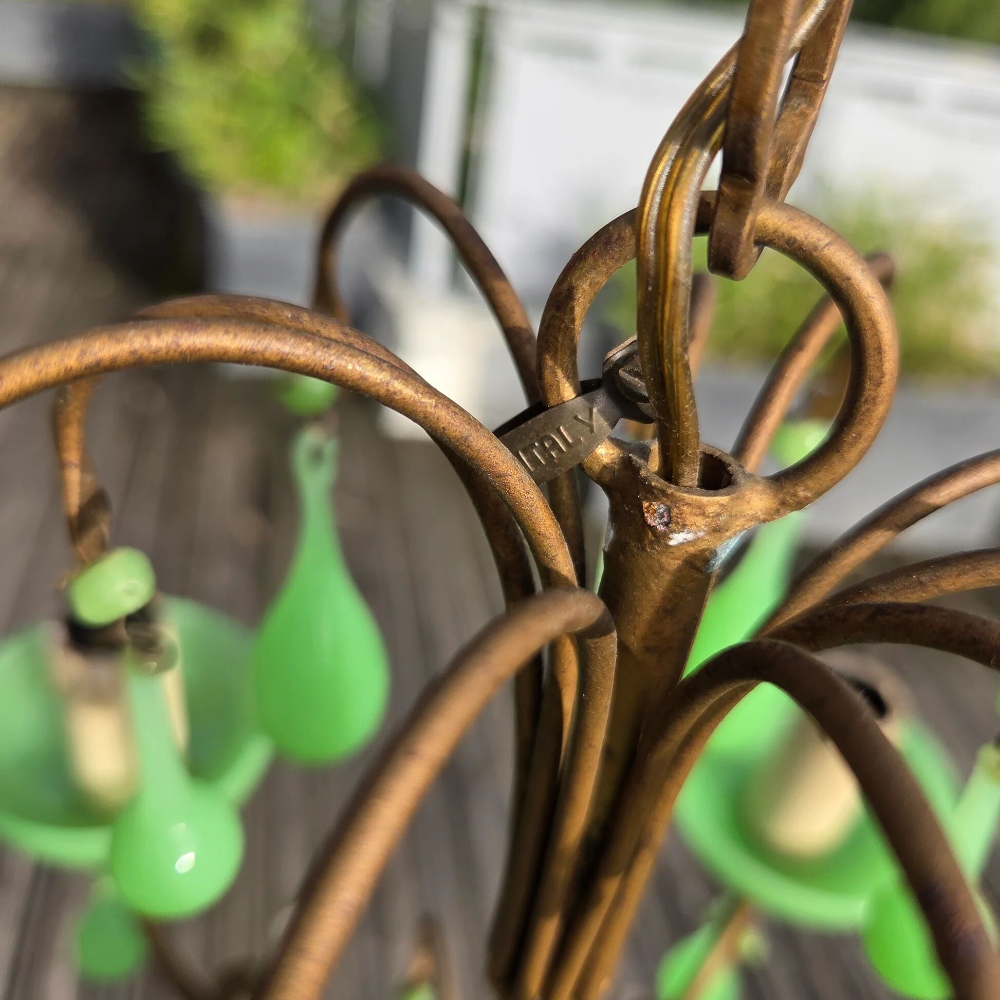 Italian chandelier with 5 lights in green opaline glass with uranium - ouraline