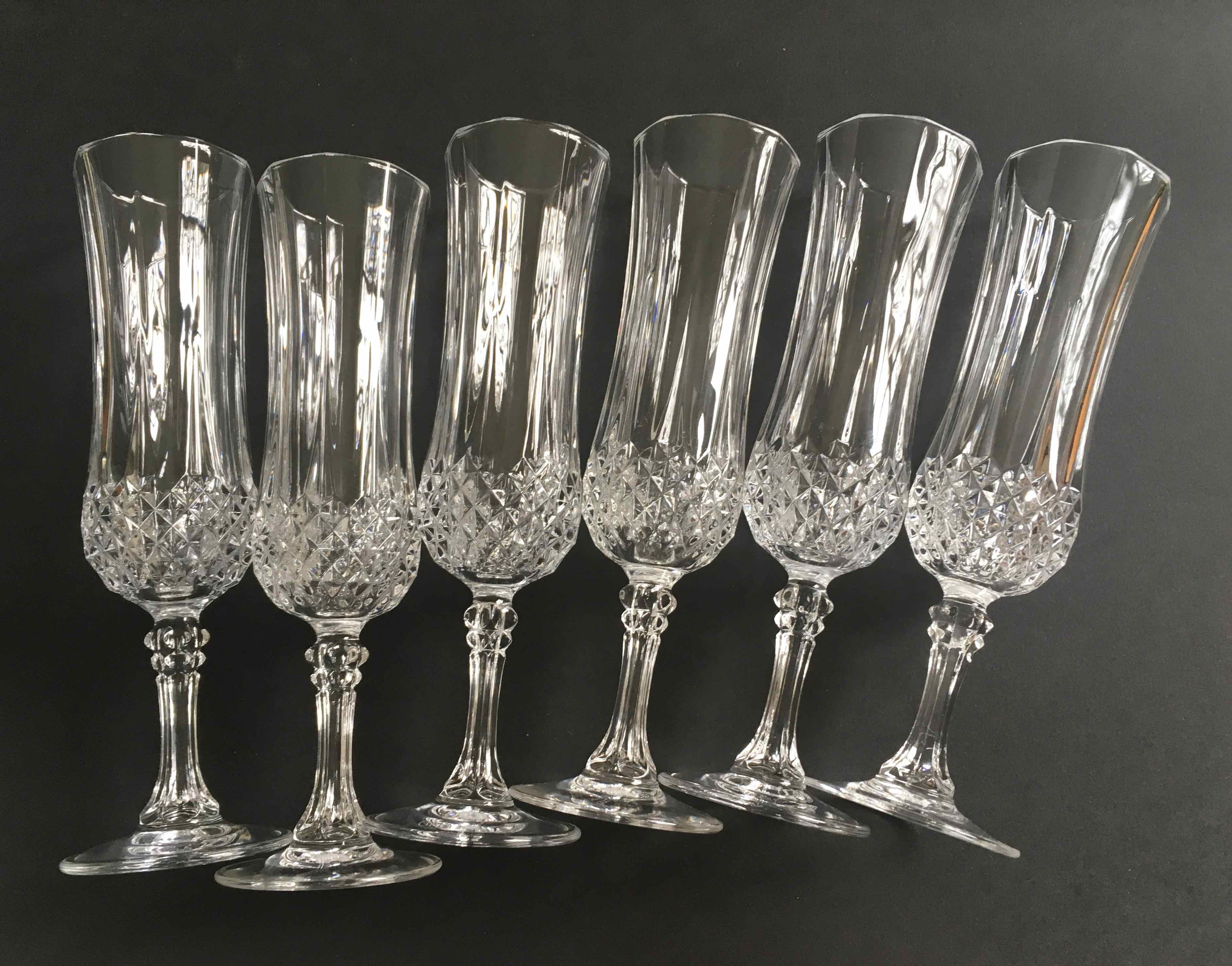 Set of 6 crystalline champagne flutes cut