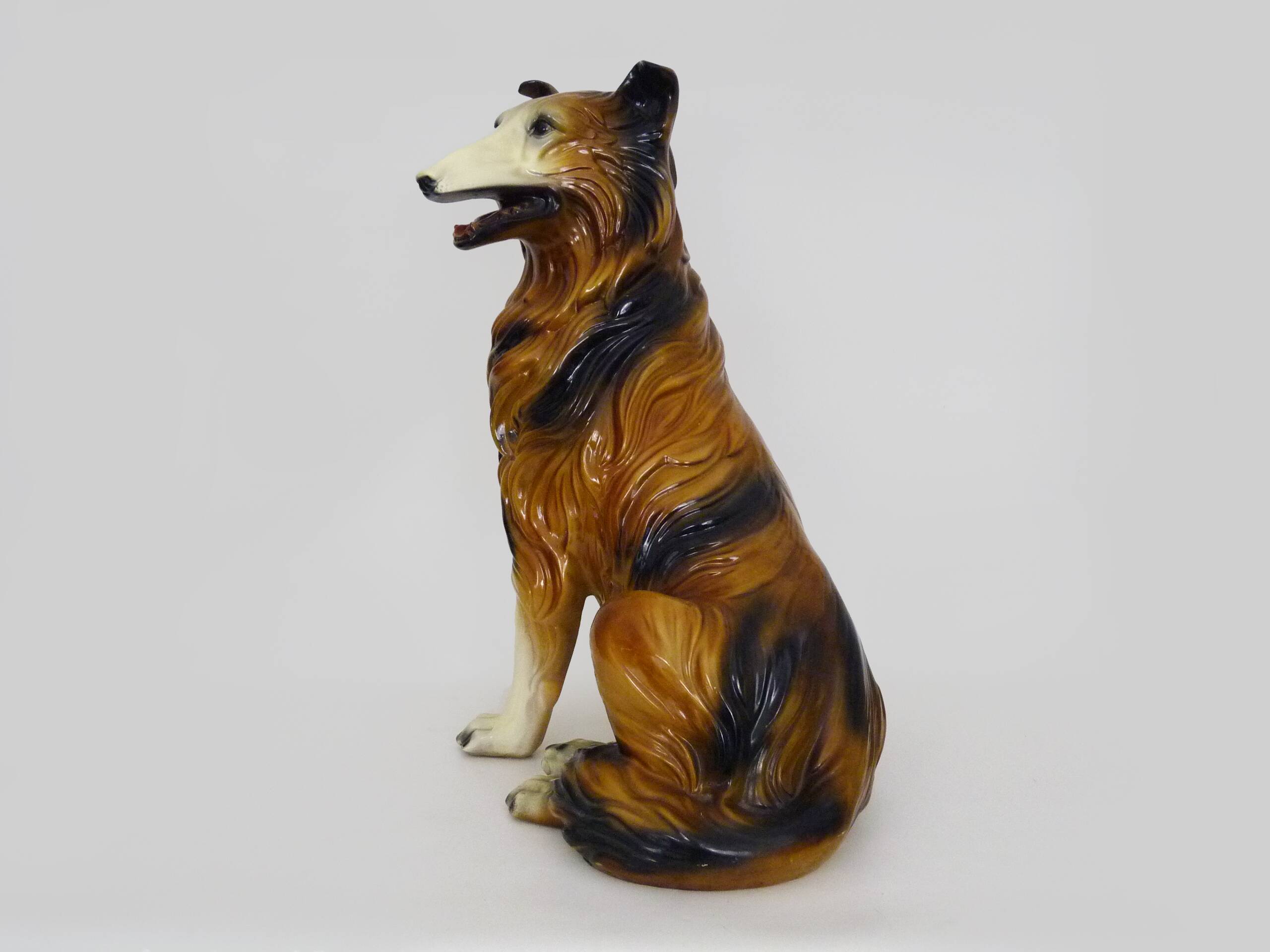 Life-size ceramic collie dog sculpture from the 1960s