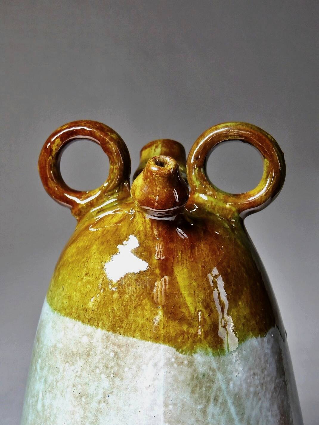 Handcrafted enamelled terracotta water jar signed